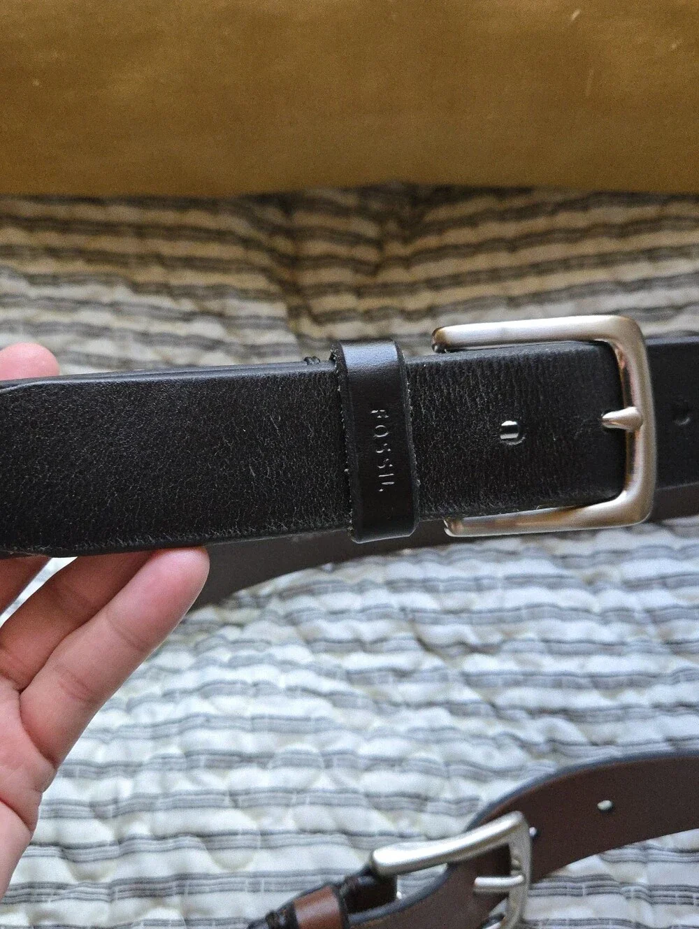 Fossil Men's Leather Belts - Black and Brown, SIZE 32